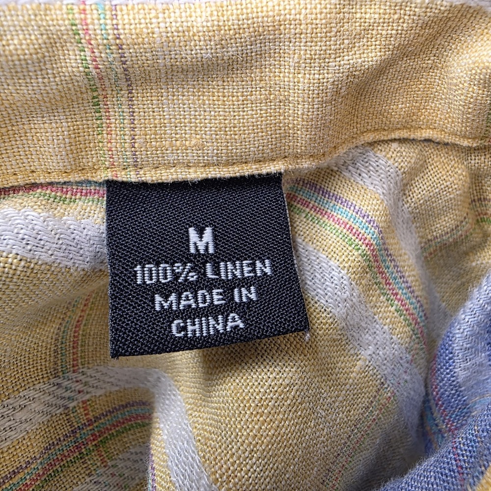 Indigo Palms Tommy Bahama Men's M Linen Plaid Shirt Embroidered Eagle Resortwear - Picture 7 of 10